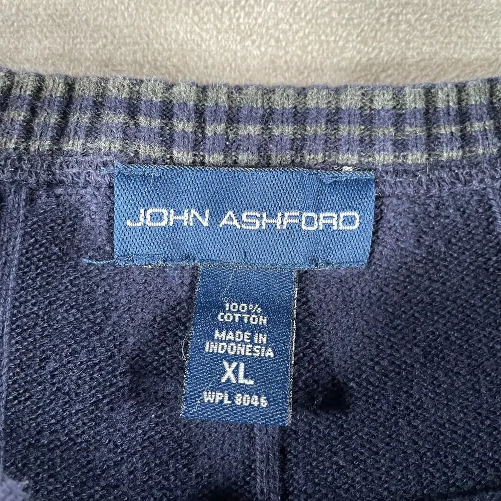 John Ashford Navy Blue Knit 100% Cotton Grandpa Sweater XL
